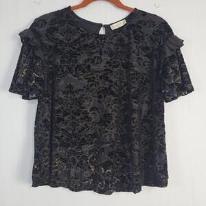 Altar'd State floral velvet burnout top sz S black gold whimsigoth, fairy grunge